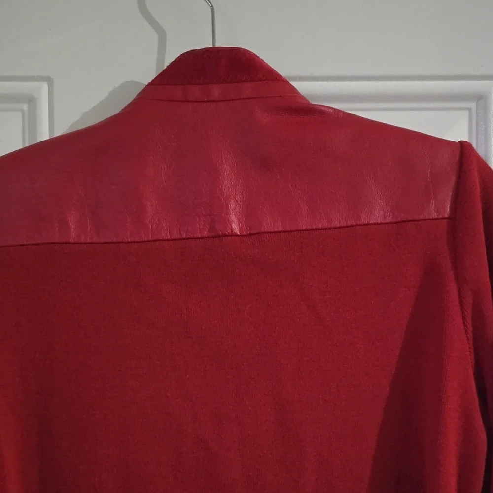 Red Leather Ruffle-Trim Jacket - Picture 4 of 7